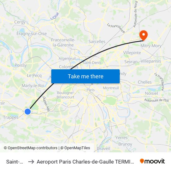 Saint-Cyr to Aeroport Paris Charles-de-Gaulle TERMINAL L map