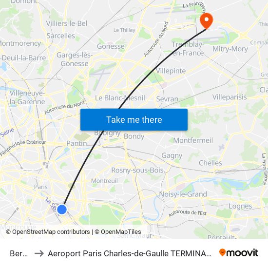 Bercy to Aeroport Paris Charles-de-Gaulle TERMINAL L map