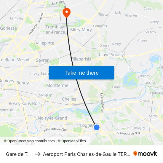 Gare de Torcy to Aeroport Paris Charles-de-Gaulle TERMINAL L map