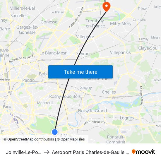 Joinville-Le-Pont RER to Aeroport Paris Charles-de-Gaulle TERMINAL L map