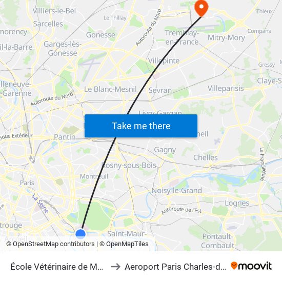 École Vétérinaire de Maisons-Alfort - Métro to Aeroport Paris Charles-de-Gaulle TERMINAL L map