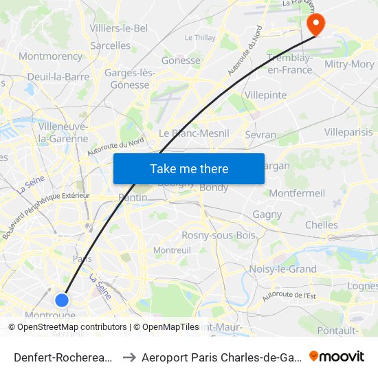 Denfert-Rochereau - Daguerre to Aeroport Paris Charles-de-Gaulle TERMINAL L map