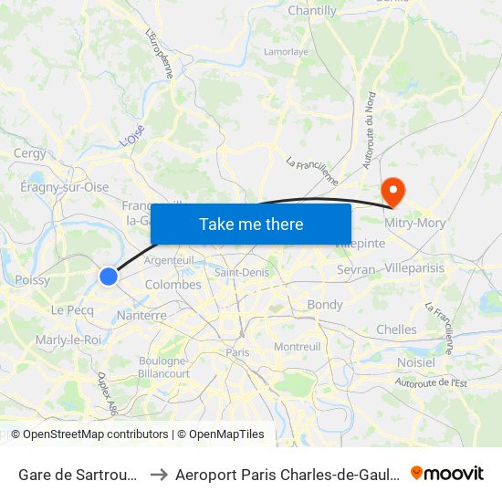Gare de Sartrouville - RER to Aeroport Paris Charles-de-Gaulle TERMINAL L map