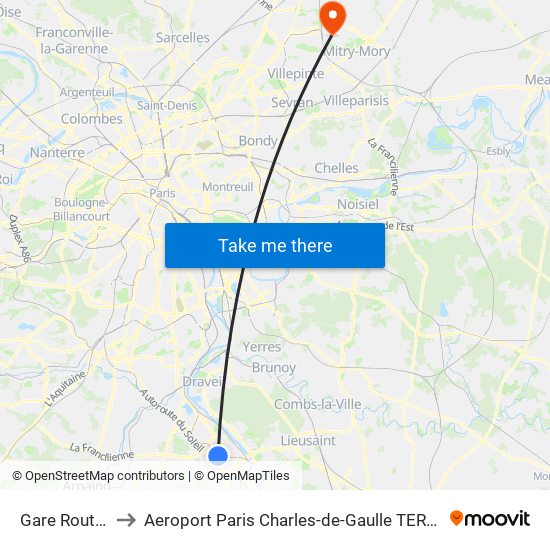 Gare Routière to Aeroport Paris Charles-de-Gaulle TERMINAL L map