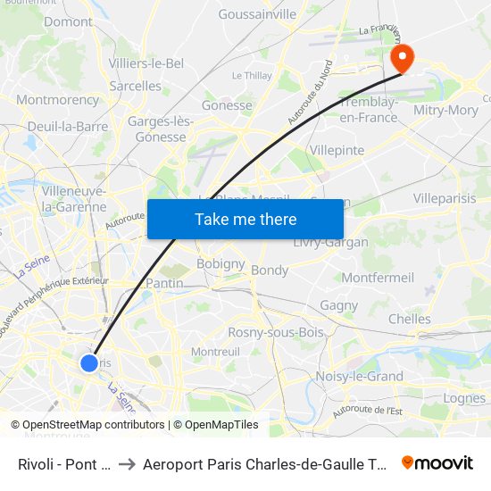 Rivoli - Pont Neuf to Aeroport Paris Charles-de-Gaulle TERMINAL L map