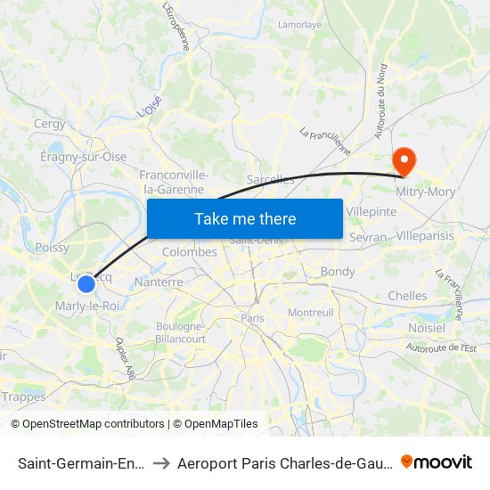 Saint-Germain-En-Laye RER to Aeroport Paris Charles-de-Gaulle TERMINAL L map