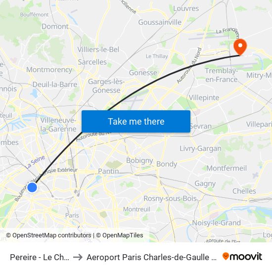 Pereire - Le Chatelier to Aeroport Paris Charles-de-Gaulle TERMINAL L map