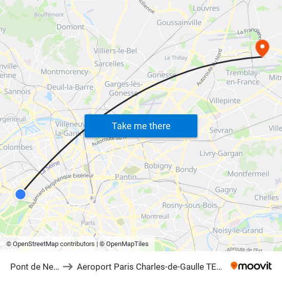 Pont de Neuilly to Aeroport Paris Charles-de-Gaulle TERMINAL L map