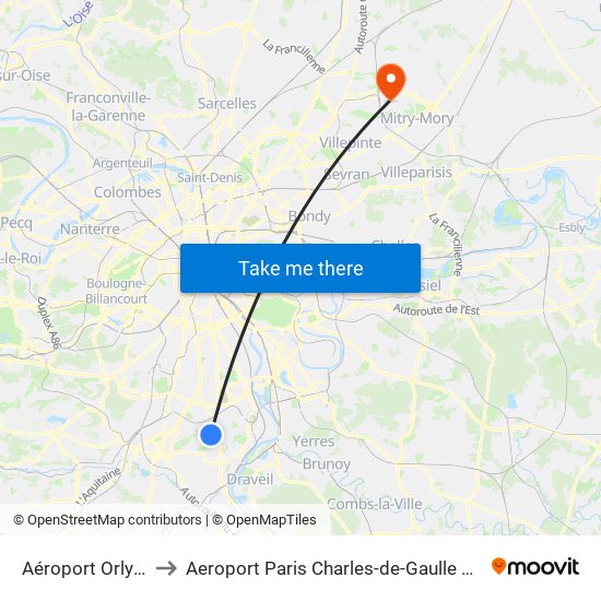 Aéroport Orly 1-2-3 to Aeroport Paris Charles-de-Gaulle TERMINAL L map