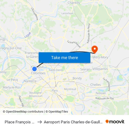 Place François Rabelais to Aeroport Paris Charles-de-Gaulle TERMINAL L map