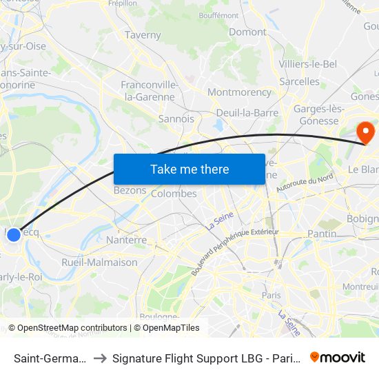 Saint-Germain-En-Laye to Signature Flight Support LBG - Paris Le Bourget Terminal 1 map