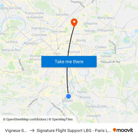 Vigneux-Sur-Seine to Signature Flight Support LBG - Paris Le Bourget Terminal 1 map