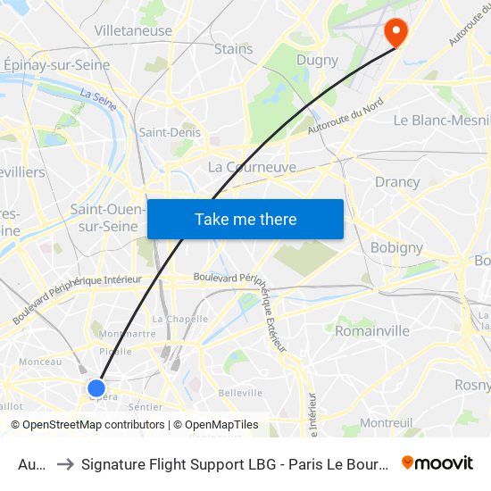 Auber to Signature Flight Support LBG - Paris Le Bourget Terminal 1 map