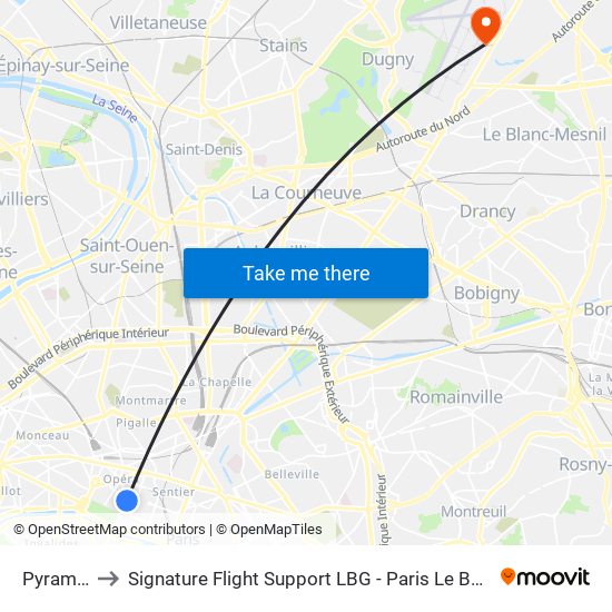 Pyramides to Signature Flight Support LBG - Paris Le Bourget Terminal 1 map