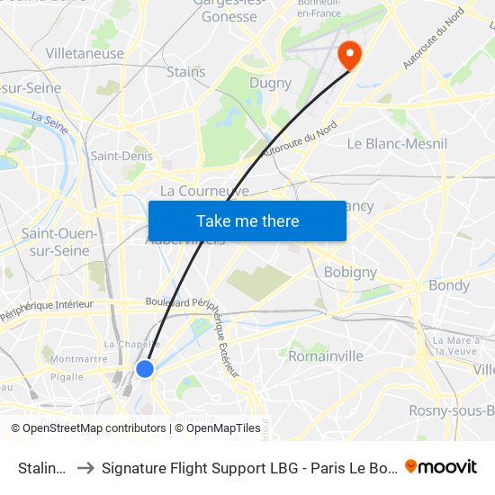 Stalingrad to Signature Flight Support LBG - Paris Le Bourget Terminal 1 map