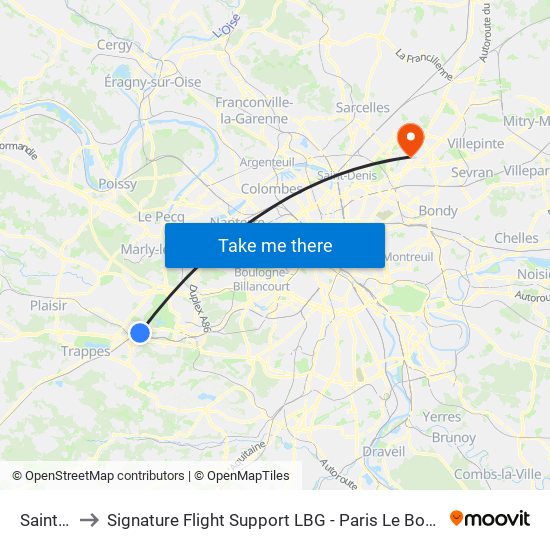 Saint-Cyr to Signature Flight Support LBG - Paris Le Bourget Terminal 1 map