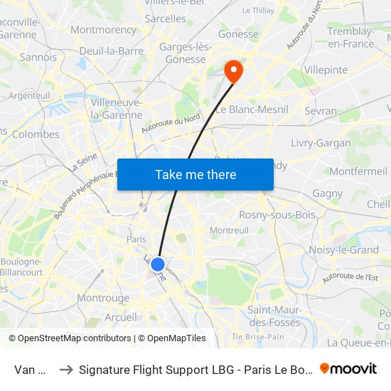 Van Gogh to Signature Flight Support LBG - Paris Le Bourget Terminal 1 map