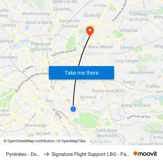 Pyrénées - Docteur Netter to Signature Flight Support LBG - Paris Le Bourget Terminal 1 map