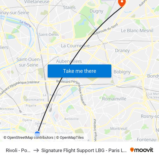 Rivoli - Pont Neuf to Signature Flight Support LBG - Paris Le Bourget Terminal 1 map
