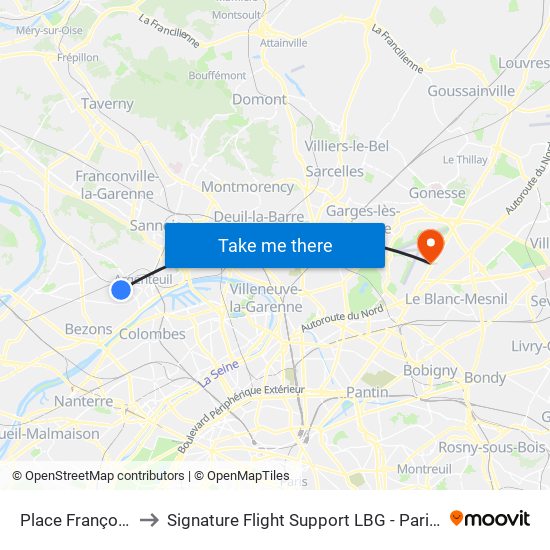 Place François Rabelais to Signature Flight Support LBG - Paris Le Bourget Terminal 1 map