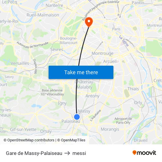 Gare de Massy-Palaiseau to messi map