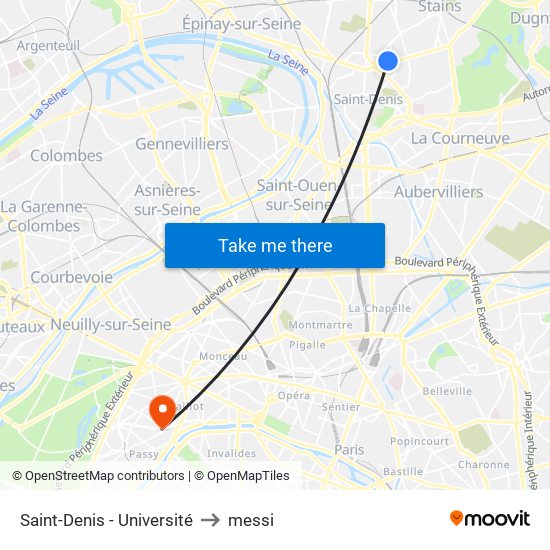Saint-Denis - Université to messi map