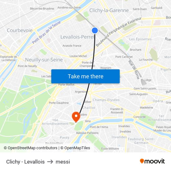 Clichy - Levallois to messi map