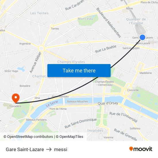 Gare Saint-Lazare to messi map