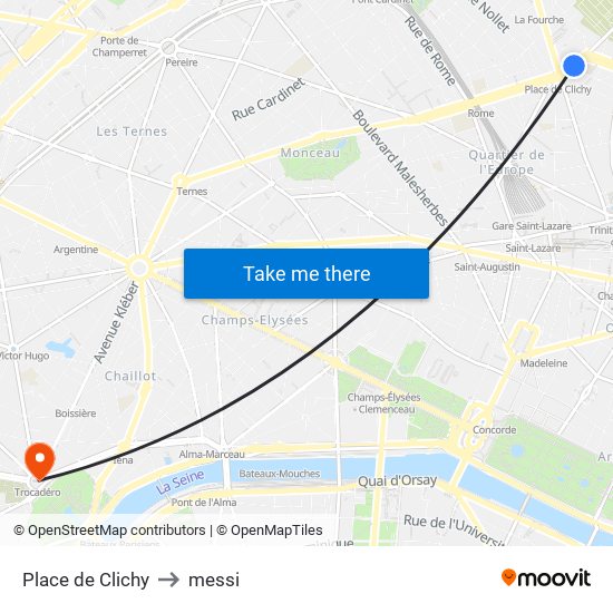 Place de Clichy to messi map