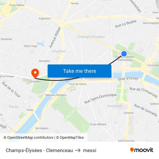 Champs-Élysées - Clemenceau to messi map