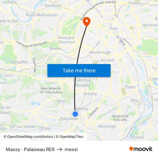 Massy - Palaiseau RER to messi map