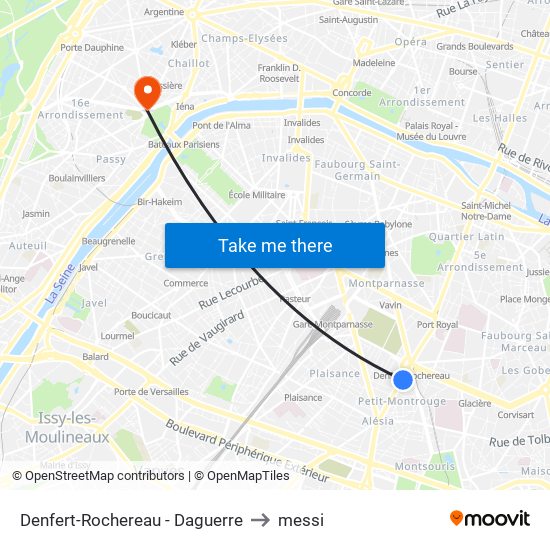 Denfert-Rochereau - Daguerre to messi map