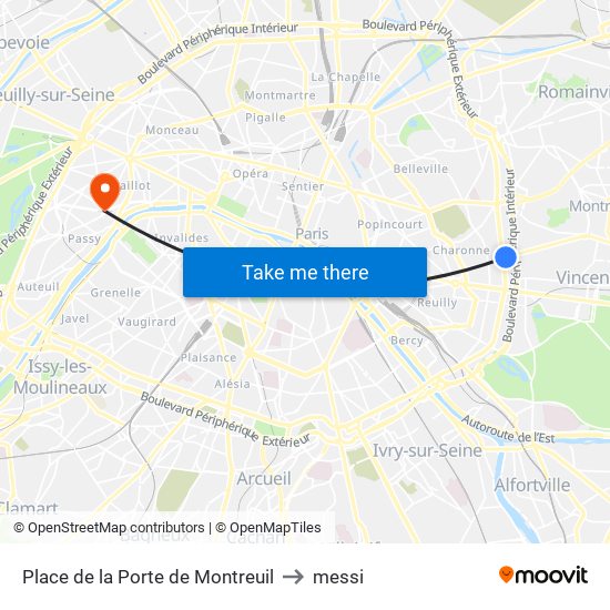 Place de la Porte de Montreuil to messi map