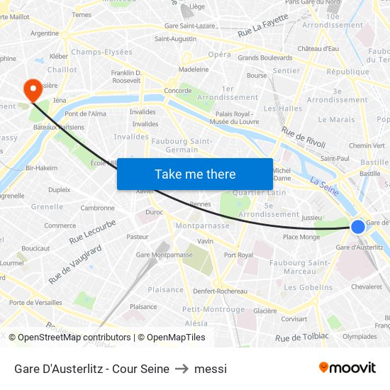 Gare D'Austerlitz - Cour Seine to messi map