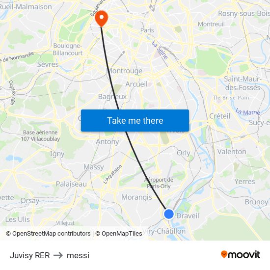 Juvisy RER to messi map