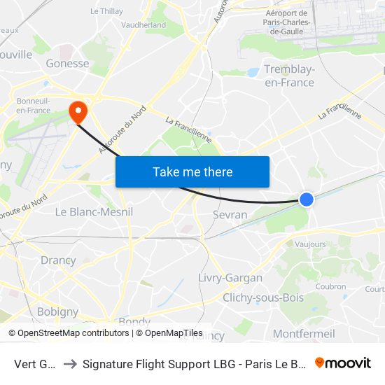 Vert Galant to Signature Flight Support LBG - Paris Le Bourget Terminal 2 map