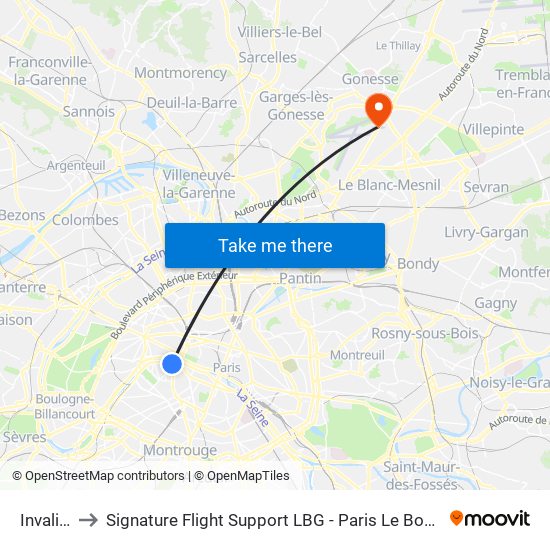 Invalides to Signature Flight Support LBG - Paris Le Bourget Terminal 2 map