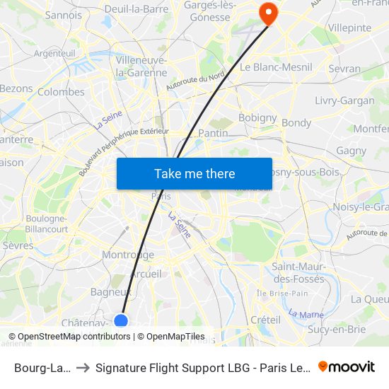 Bourg-La-Reine to Signature Flight Support LBG - Paris Le Bourget Terminal 2 map