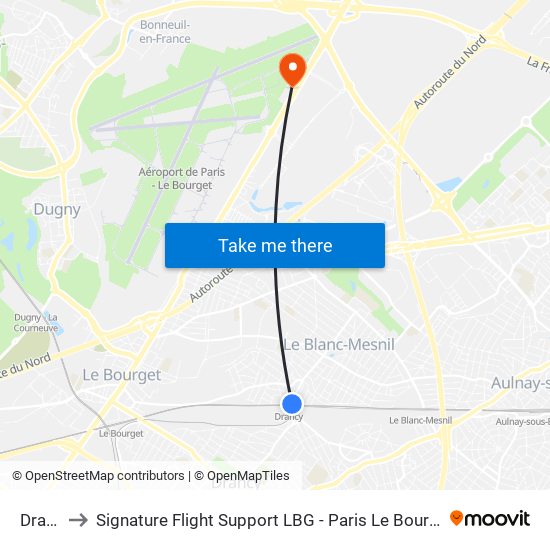 Drancy to Signature Flight Support LBG - Paris Le Bourget Terminal 2 map