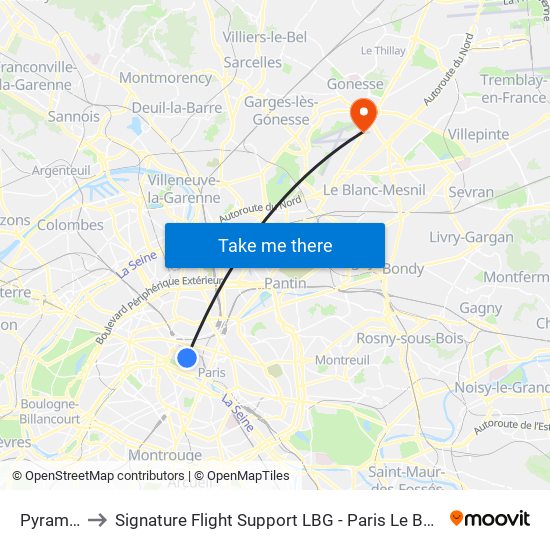 Pyramides to Signature Flight Support LBG - Paris Le Bourget Terminal 2 map