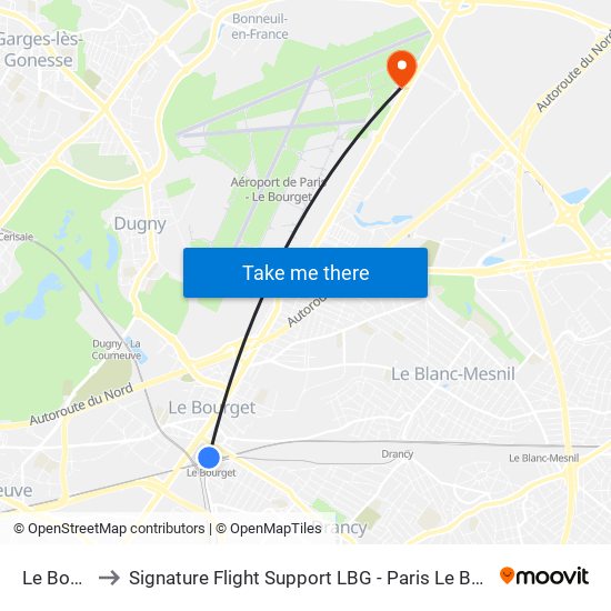 Le Bourget to Signature Flight Support LBG - Paris Le Bourget Terminal 2 map