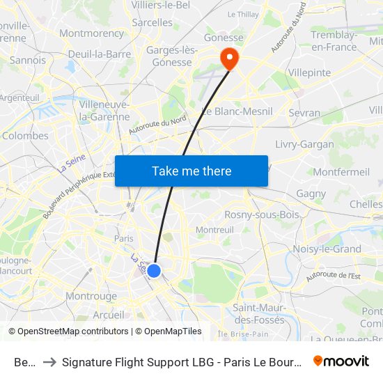 Bercy to Signature Flight Support LBG - Paris Le Bourget Terminal 2 map