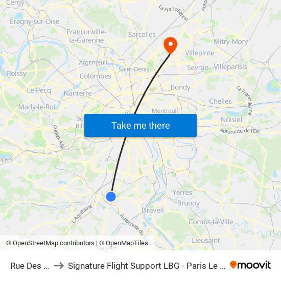 Rue Des Fleurs to Signature Flight Support LBG - Paris Le Bourget Terminal 2 map