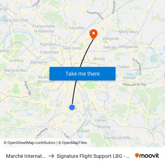 Marché International de Rungis to Signature Flight Support LBG - Paris Le Bourget Terminal 2 map