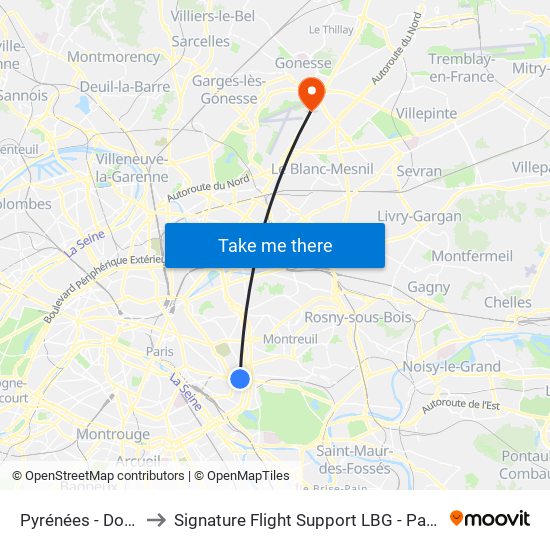 Pyrénées - Docteur Netter to Signature Flight Support LBG - Paris Le Bourget Terminal 2 map