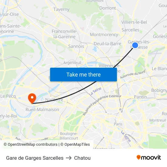 Gare de Garges Sarcelles to Chatou map