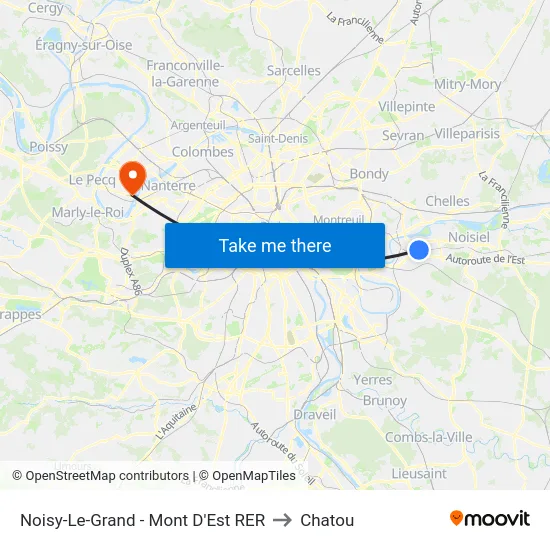 Noisy-Le-Grand - Mont D'Est RER to Chatou map