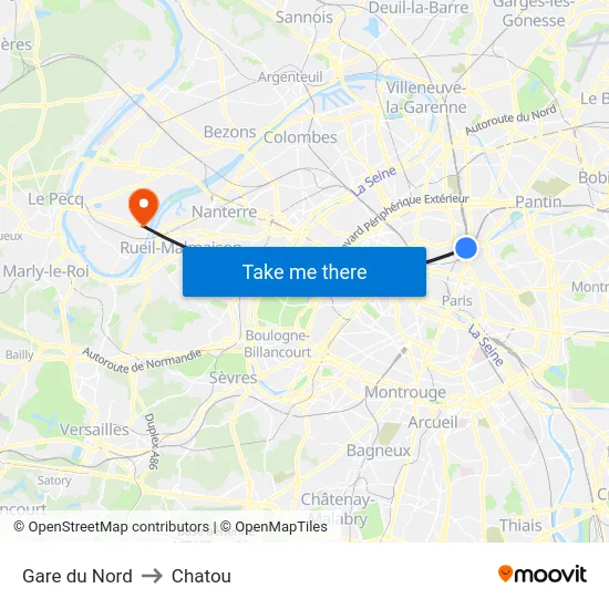 Gare du Nord to Chatou map