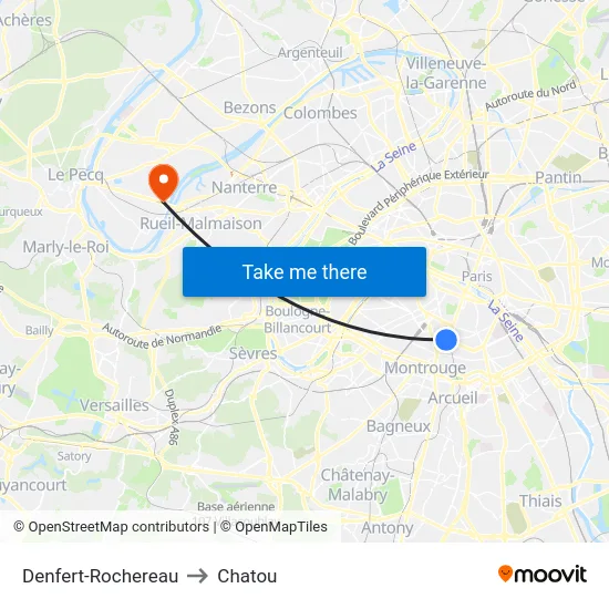 Denfert-Rochereau to Chatou map