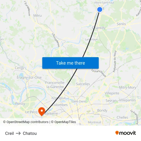 Creil to Chatou map